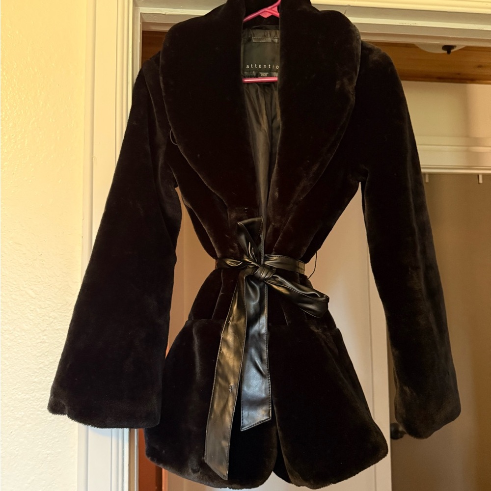 Attention Black Faux Fur Coat
